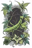 Praying mantis in a marijuana field  tattoo design idea