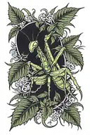 Praying mantis in a marijuana field  tattoo design idea