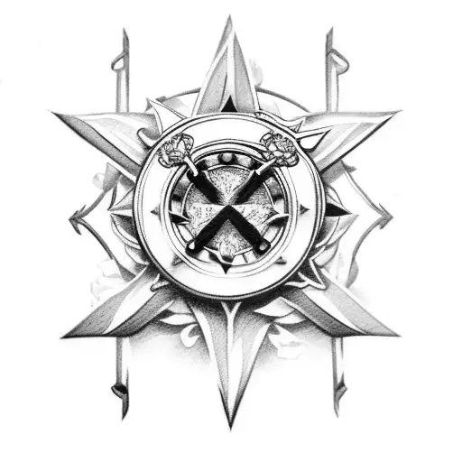 cross,roses, nautical star tattoo design idea