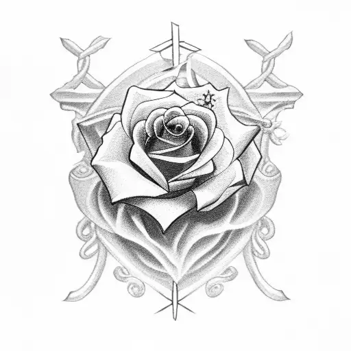 cross,roses, bleeding heart, nautical star tattoo design idea