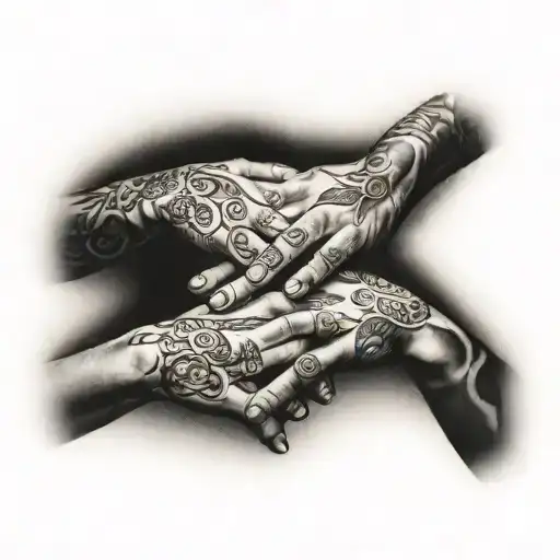 mother of two daughters holding hands tattoo design idea