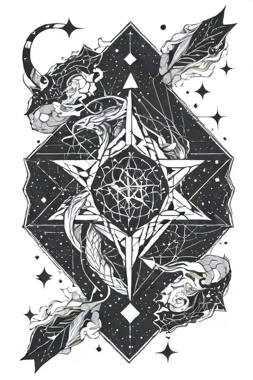 Capricorn and Pisces star constellation combined together in an constellation arrow tattoo design idea