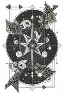 Capricorn and Pisces star constellation combined together in an constellation arrow tattoo design idea