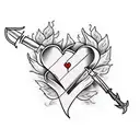 flaming heart with dagger. banner across heart. dagger surrounded by white hydrangeas. banner reads "MOTHERS SON" tattoo design idea