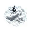 Poseidon riding a cloud in Japanese architectural style tattoo design idea