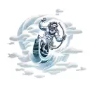 Poseidon riding a cloud in Japanese architectural style tattoo design idea