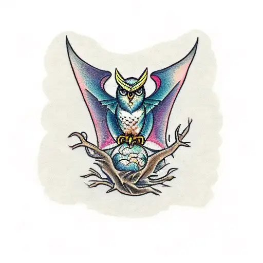 owl, dragon and boar tattoo design idea