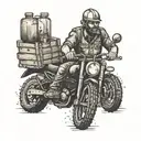 A coal miner riding a dirtbike with a rum bottle in hand tattoo design idea