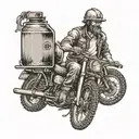 A coal miner riding a dirtbike with a rum bottle in hand tattoo design idea