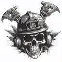A skull with motocross goggles and a coal miner's helmet, surrounded by dirtbike tracks tattoo design idea