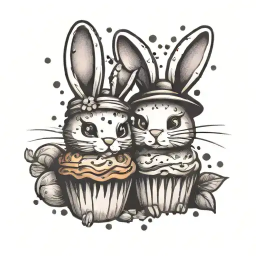 muffin bunny rabbit best friends cute colorful funny  tattoo design idea