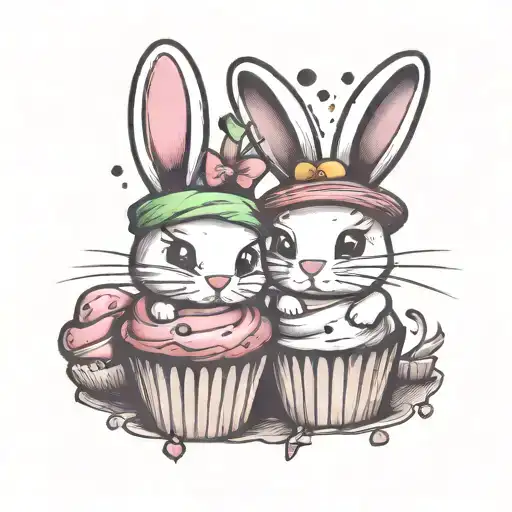 muffin bunny rabbit best friends cute colorful funny  tattoo design idea