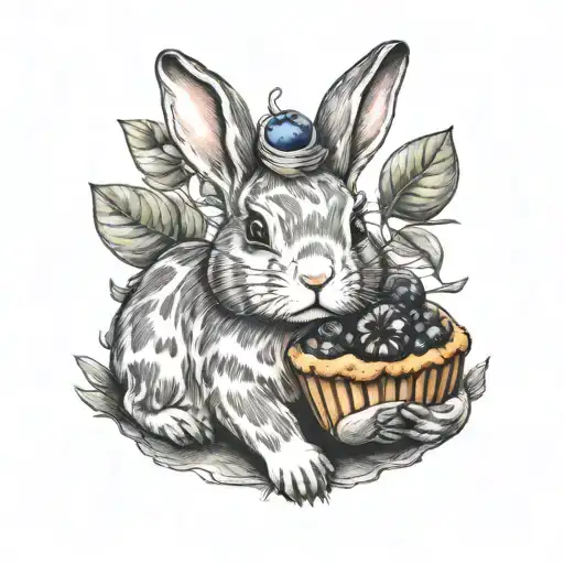  bunny rabbit holding a blueberry muffin best friend cute colorful funny happy  tattoo design idea