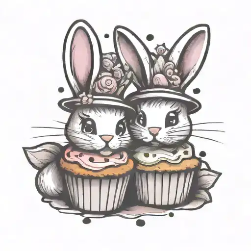  bunny rabbit holding a muffin best friend cute colorful funny happy  tattoo design idea
