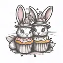  bunny rabbit holding a muffin best friend cute colorful funny happy  tattoo design idea