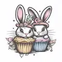  bunny rabbit holding a muffin best friend cute colorful funny happy  tattoo design idea