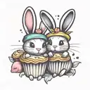  bunny rabbit holding a muffin best friend cute colorful funny happy  tattoo design idea