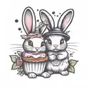 bunny rabbit holding a muffin best friend cute colorful funny happy  tattoo design idea