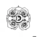 The letter D with roses and a sword tattoo design idea