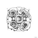 The letter D with roses and a sword tattoo design idea