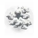 Money falling from the sky forming architectural structures, with smoke rising from them tattoo design idea