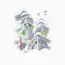 Money falling from the sky forming architectural structures, with smoke rising from them tattoo design idea