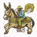 donkey riding a lime with a cowboy hat smoking a cigarette  tattoo design idea