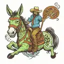 donkey riding a lime with a cowboy hat smoking a cigarette  tattoo design idea
