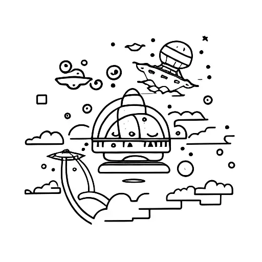 UFO abducting alligator in it's beam tattoo design idea