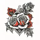 red and black roses with a heart  tattoo design idea