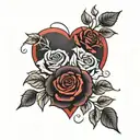 red and black roses with a heart  tattoo design idea