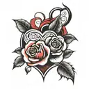red and black roses with a heart  tattoo design idea