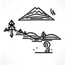 a man with forest, waterfall, valcano, tsunami, earthquake and floods tattoo design idea