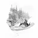 a man with forest, waterfall, valcano, tsunami, earthquake and floods tattoo design idea