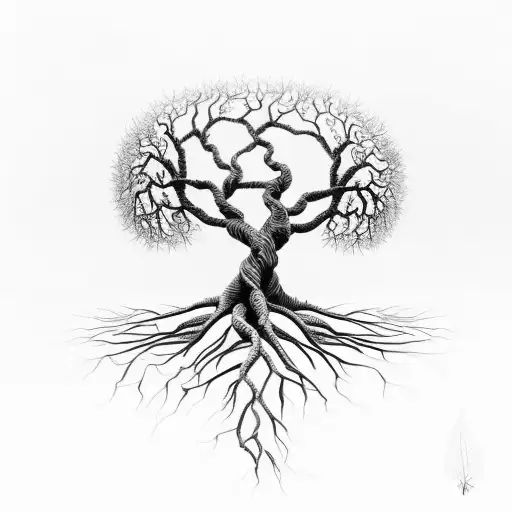 A tree of life with roots spreading into the shape of helping hands, illustrating the client's commitment to both personal growth and making a positive impact on others tattoo design idea