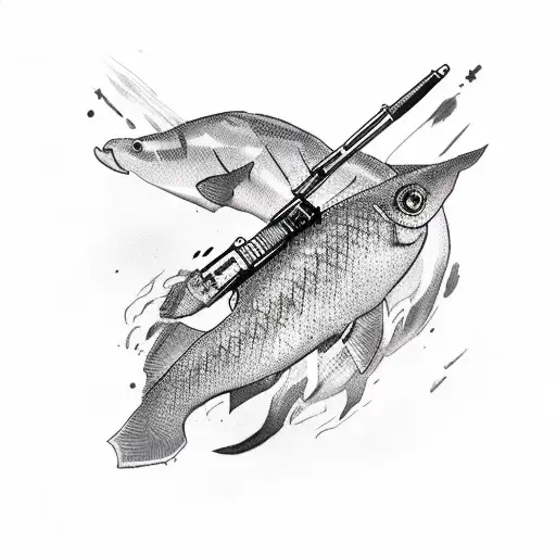 sturgeon with gun tattoo design idea