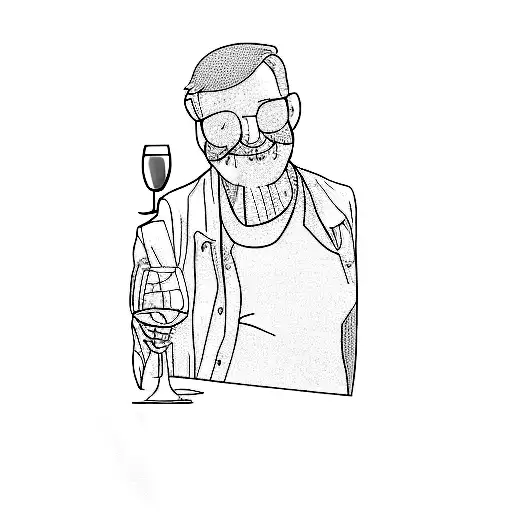 an older man holding a glass of wine tattoo design idea
