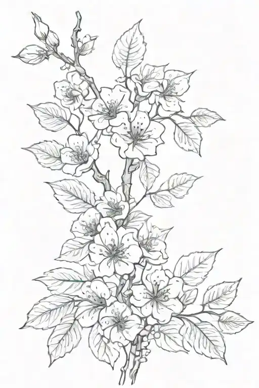a branch of flowers with birch leaves intertwined tattoo design idea