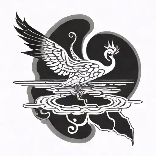 A majestic bird soaring over a tranquil lake, with the Hindu symbol Om integrated into the design tattoo design idea