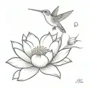 Hummingbird and Water Lily with Om Design: A hummingbird hovering over a water lily, creating a sense of delicacy and vi tattoo design idea
