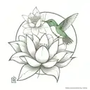 Hummingbird and Water Lily with Om Design: A hummingbird hovering over a water lily, creating a sense of delicacy and vi tattoo design idea