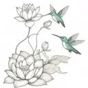 Hummingbird and Water Lily with Om Design: A hummingbird hovering over a water lily, creating a sense of delicacy and vi tattoo design idea