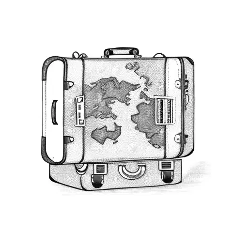 A vintage suitcase with travel stickers from various countries tattoo design idea