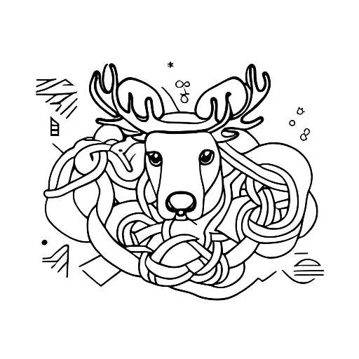 Caribou, full moon, rope in a knot, a symbol of thick and thin tattoo design idea