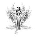 Create a tattoo design that incorporates Nicki Minaj's image with biblical angels. tattoo design idea