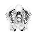 Create a tattoo design that incorporates Nicki Minaj's image with biblical angels. tattoo design idea