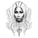 Create a tattoo design that incorporates Nicki Minaj's image with biblical angels. tattoo design idea