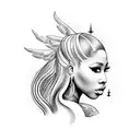 Create a tattoo design that incorporates Nicki Minaj's image with biblical angels. tattoo design idea