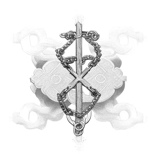 chain with cross and heart at the end tattoo design idea