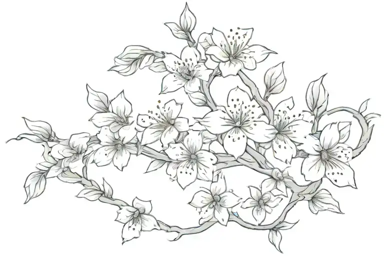 a plain vine that passes through one singular cross and comes out the other side as a cherry blossom vine  tattoo design idea